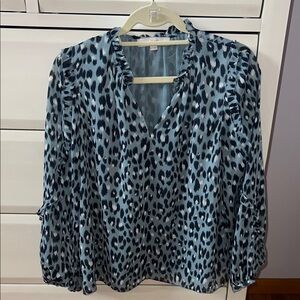 LOFT Blue Animal Print Blouse